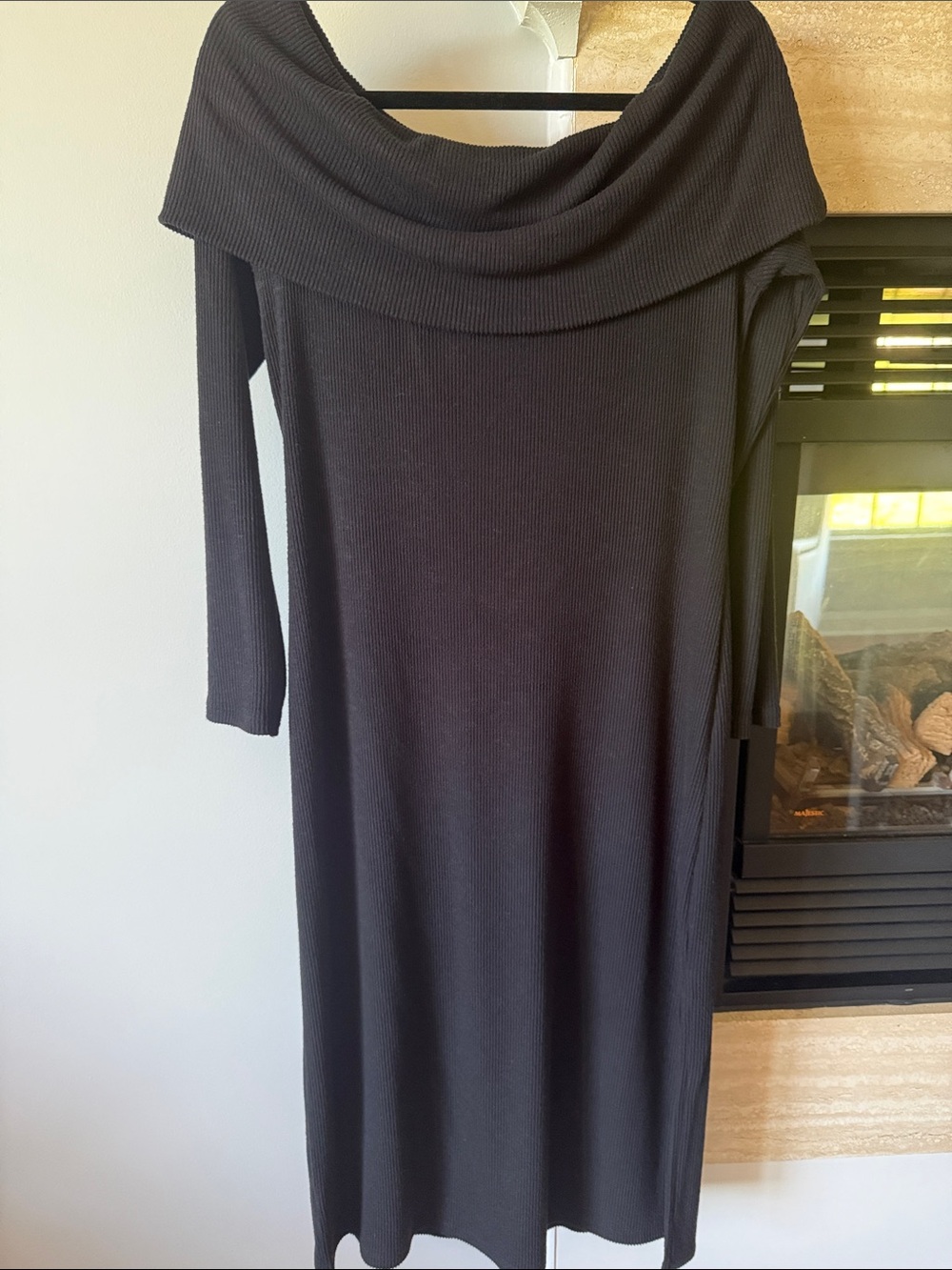 Off-Shoulder Ribbed Knit Dress - Black from Loft